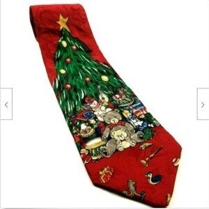 Christmas Tree Bears Drum Doll Novelty Silk Tie